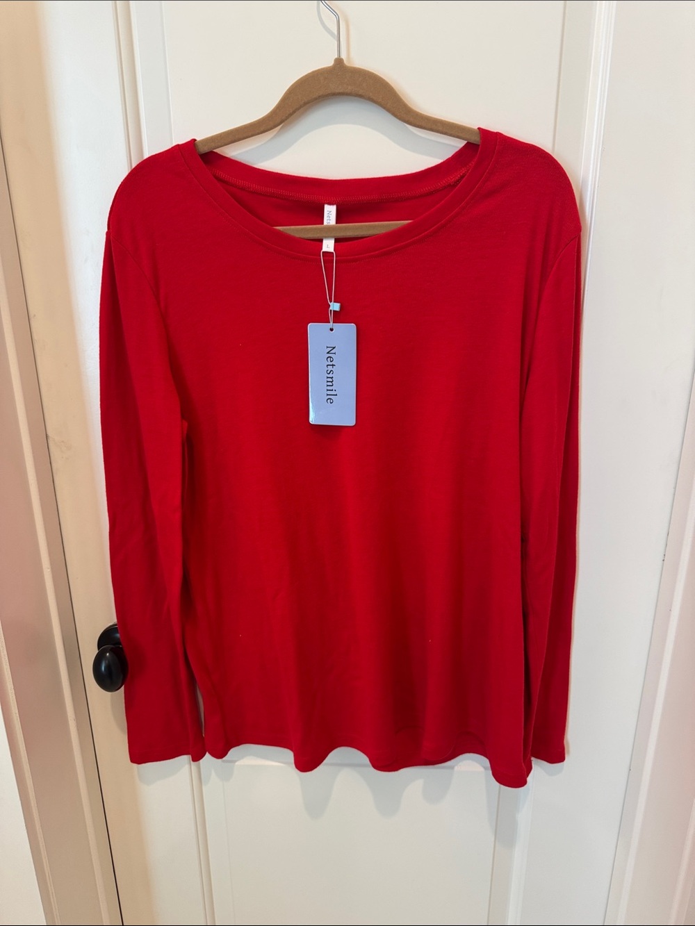 Red Long-Sleeve Crewneck Tee for Women cozy for fall or the office NWT